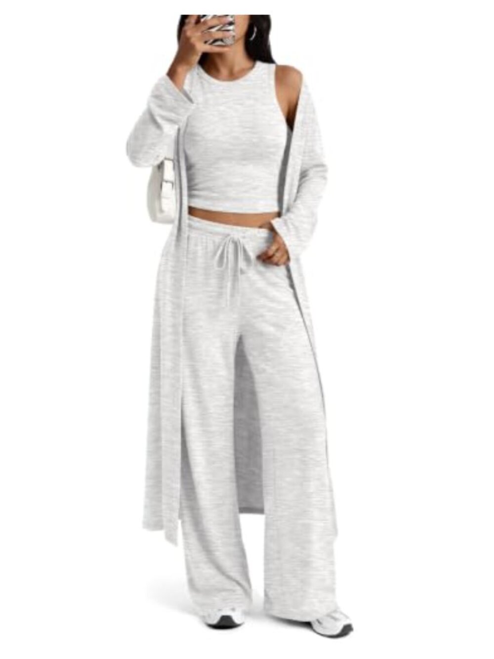 3 Piece Lounge Set Women's Travel Outfits Buttery Soft Tank High Waisted Wide